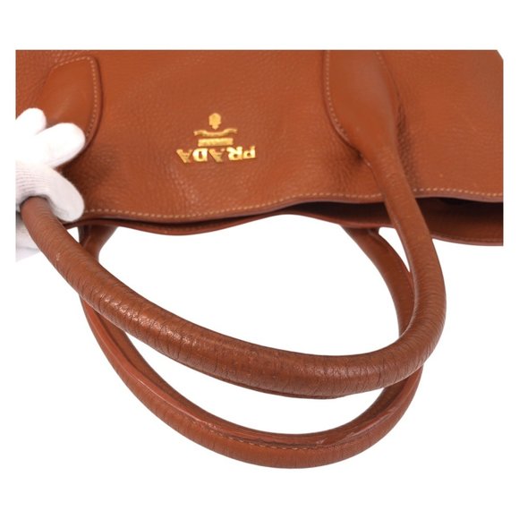 PRADA Vitello Dino Brown Leather Tote Bag Gold Hardware Shoulder 2way - Picture 7 of 10